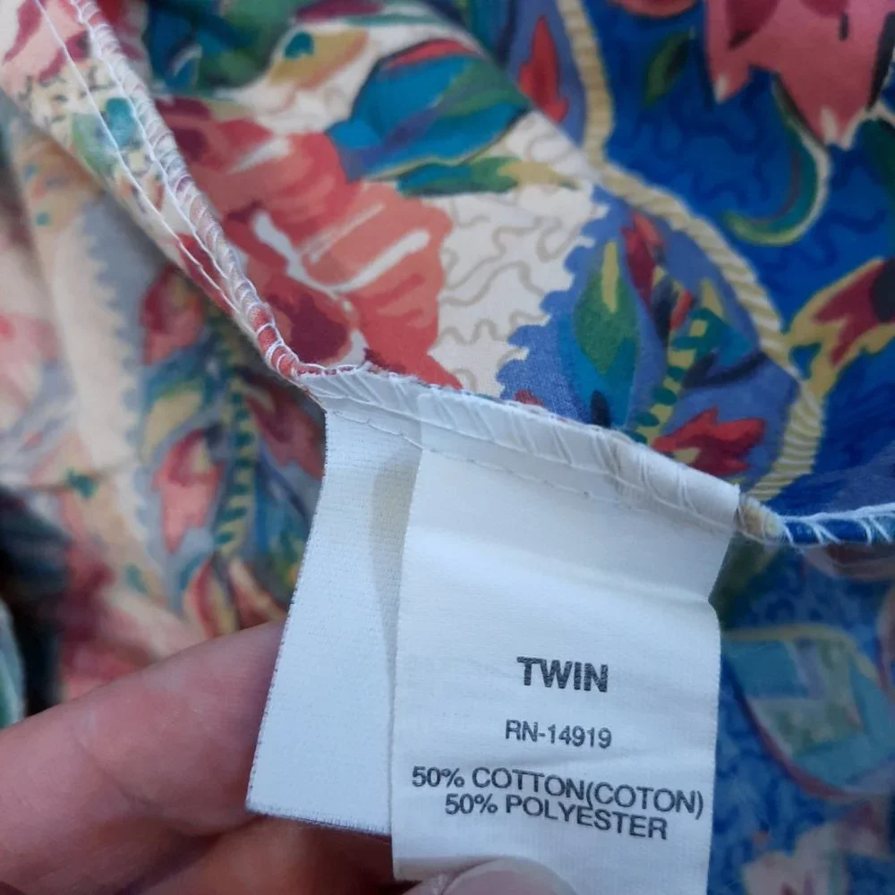 Vintage Collier Campbell TWIN bedskirt dust ruffle Ruffle Hem blue floral flower
